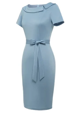 Bodycon Round Neck Light Blue 1960s Dress