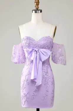 Bodycon Sweetheart Purple Vestido Curto Homecoming com Bowknot