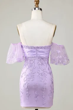 Bodycon Sweetheart Purple Vestido Curto Homecoming com Bowknot
