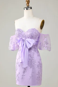 Bodycon Sweetheart Purple Vestido Curto Homecoming com Bowknot
