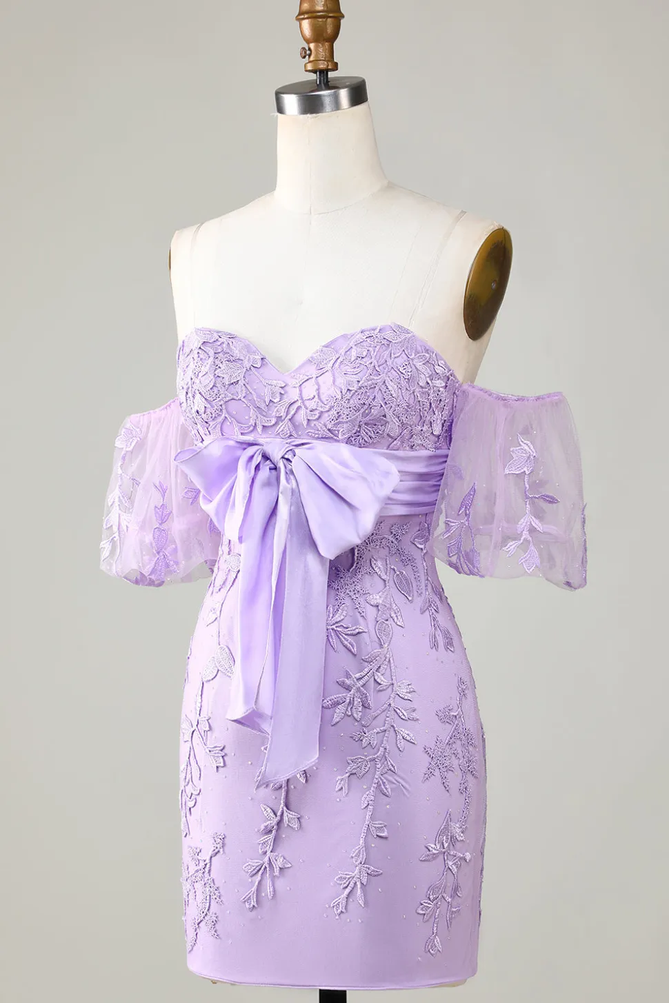 Bodycon Sweetheart Purple Vestido Curto Homecoming com Bowknot