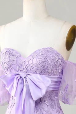 Bodycon Sweetheart Purple Vestido Curto Homecoming com Bowknot