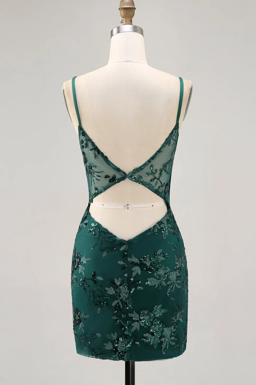Bodycon Verde Escuro Backless Sheer Corset Homecoming Dress com Sequins