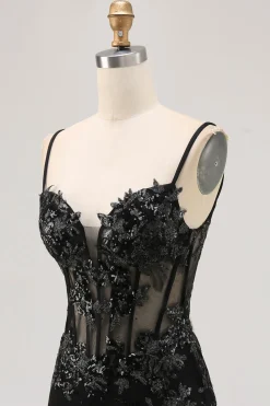 Bodycon Verde Escuro Backless Sheer Corset Homecoming Dress com Sequins