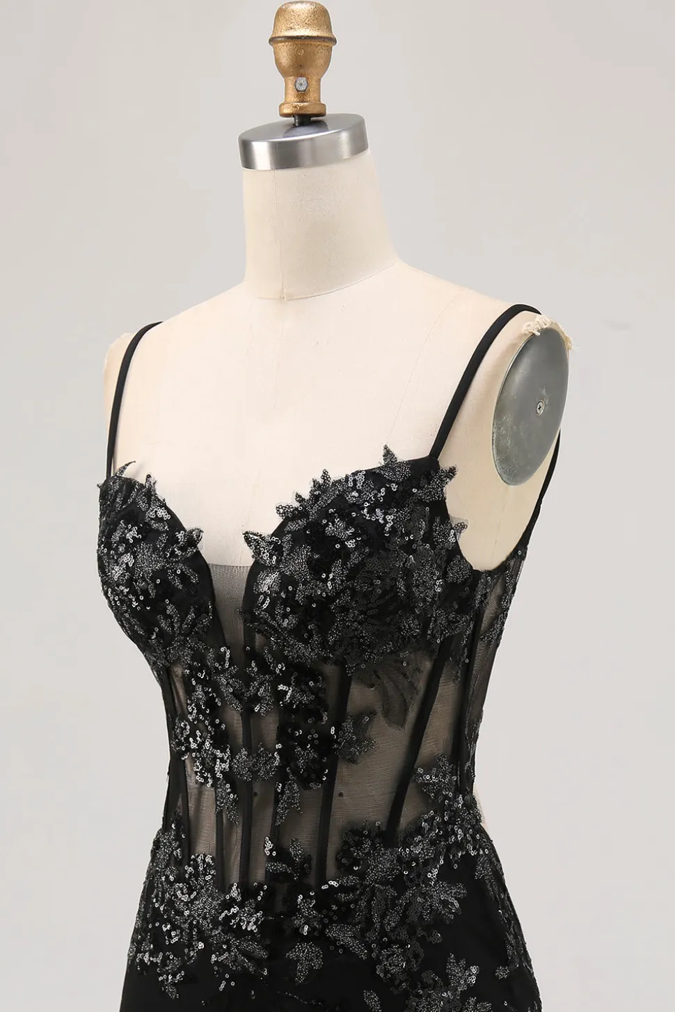 Bodycon Verde Escuro Backless Sheer Corset Homecoming Dress com Sequins