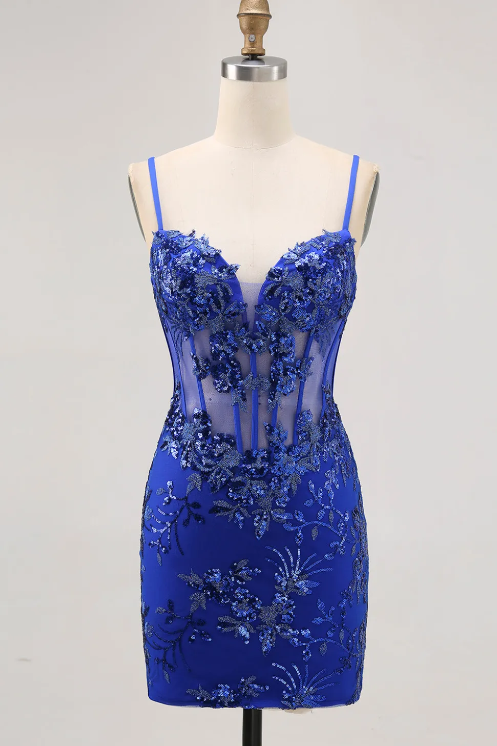 Bodycon Verde Escuro Backless Sheer Corset Homecoming Dress com Sequins