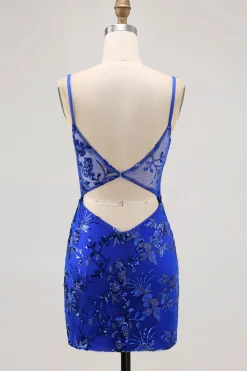 Bodycon Verde Escuro Backless Sheer Corset Homecoming Dress com Sequins