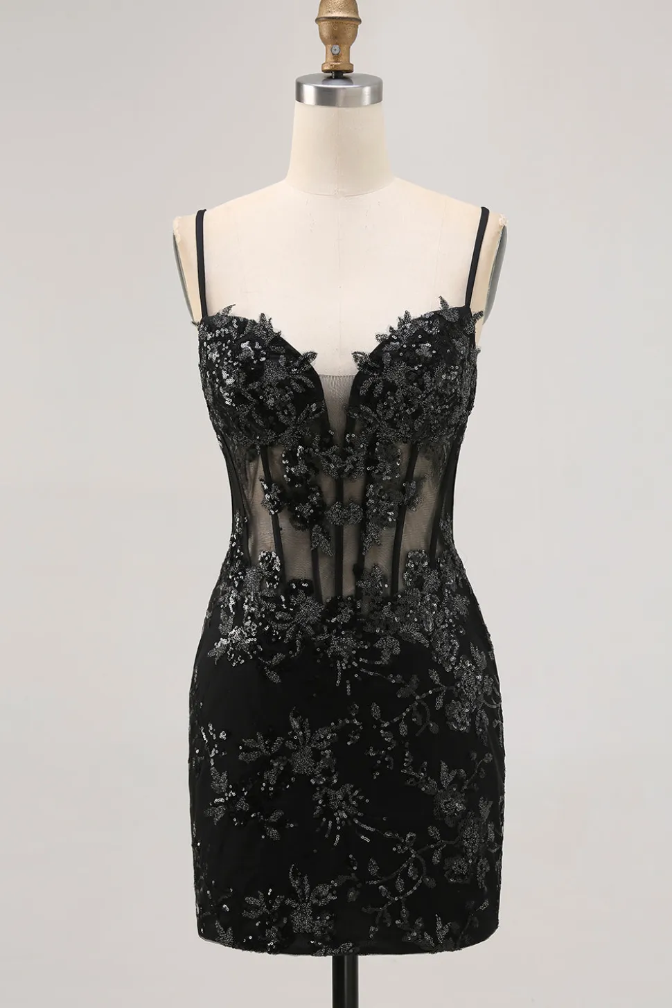 Bodycon Verde Escuro Backless Sheer Corset Homecoming Dress com Sequins