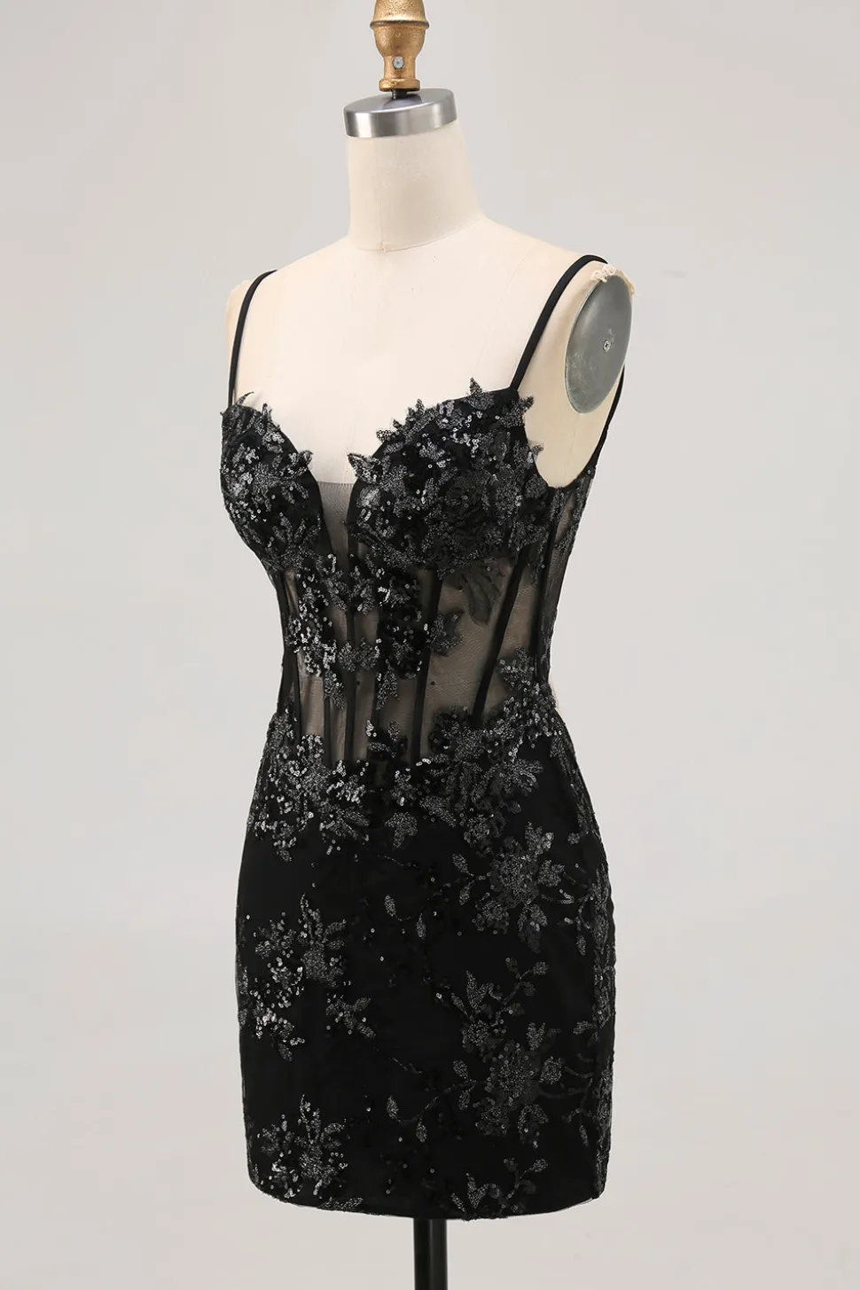 Bodycon Verde Escuro Backless Sheer Corset Homecoming Dress com Sequins