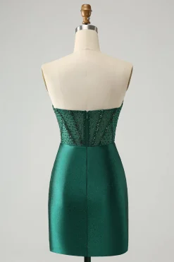 Bodycon verde escuro espartilho sem alças vestido curto de volta para casa