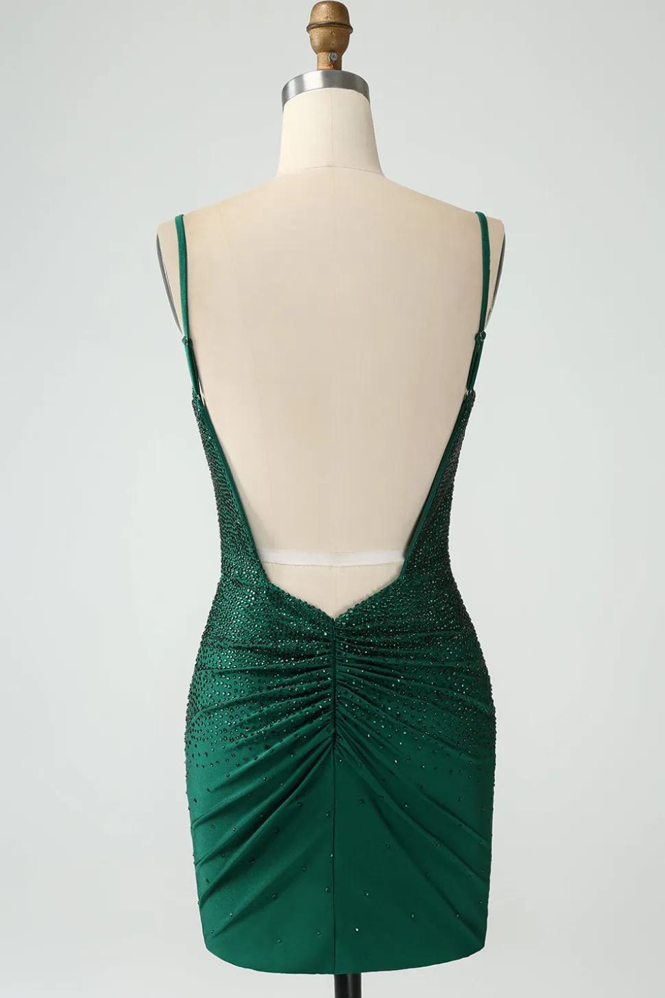 Bodycon verde escuro Spagehtti correias Backless Homecoming Dress com frisos