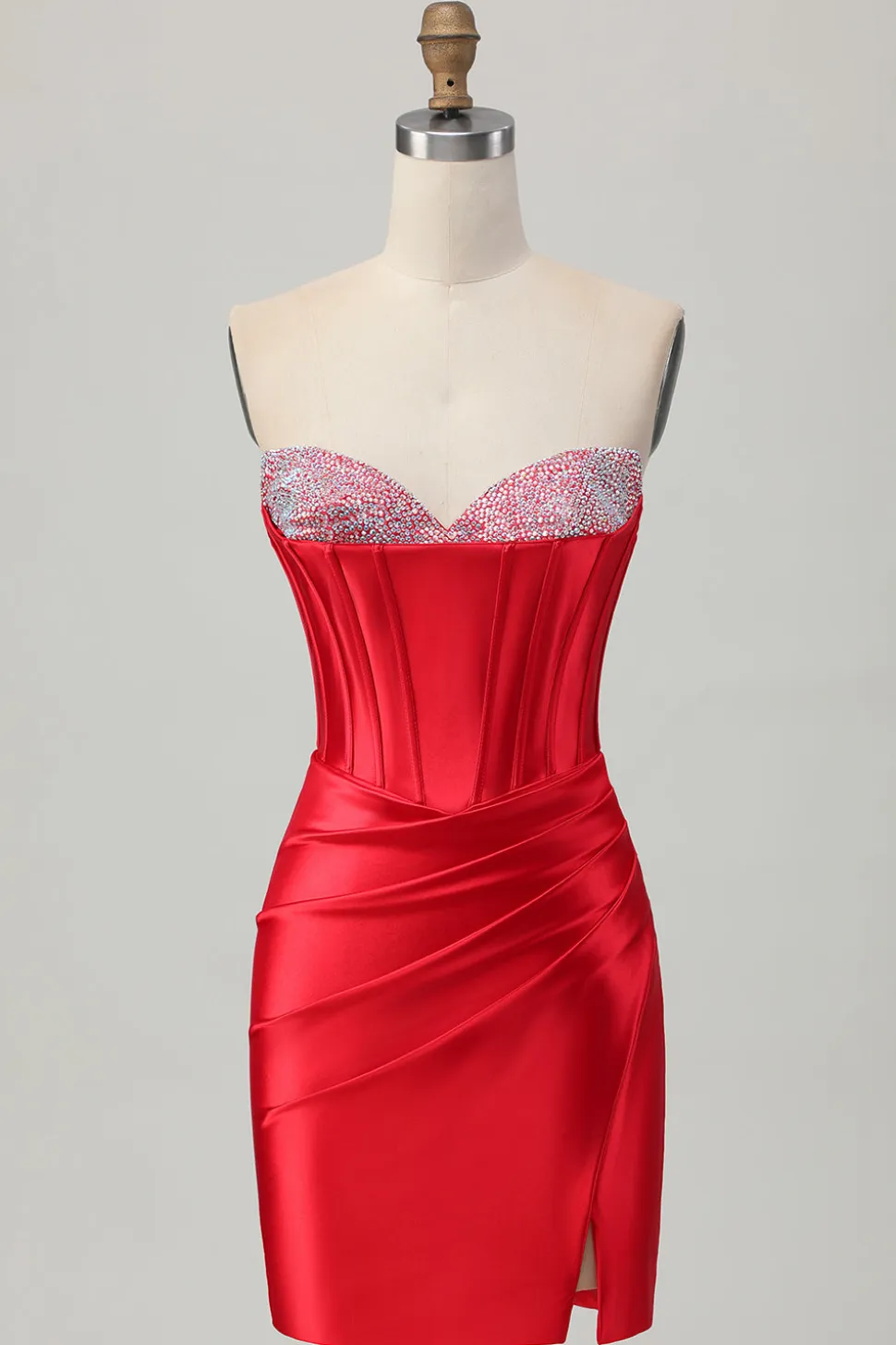 Bodycon vermelho espartilho frisado Homecoming vestido com fenda