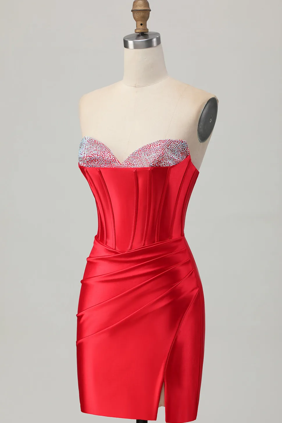 Bodycon vermelho espartilho frisado Homecoming vestido com fenda