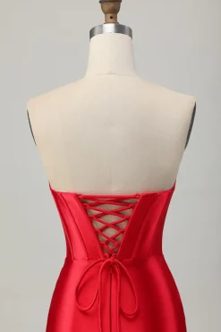 Bodycon vermelho espartilho frisado Homecoming vestido com fenda