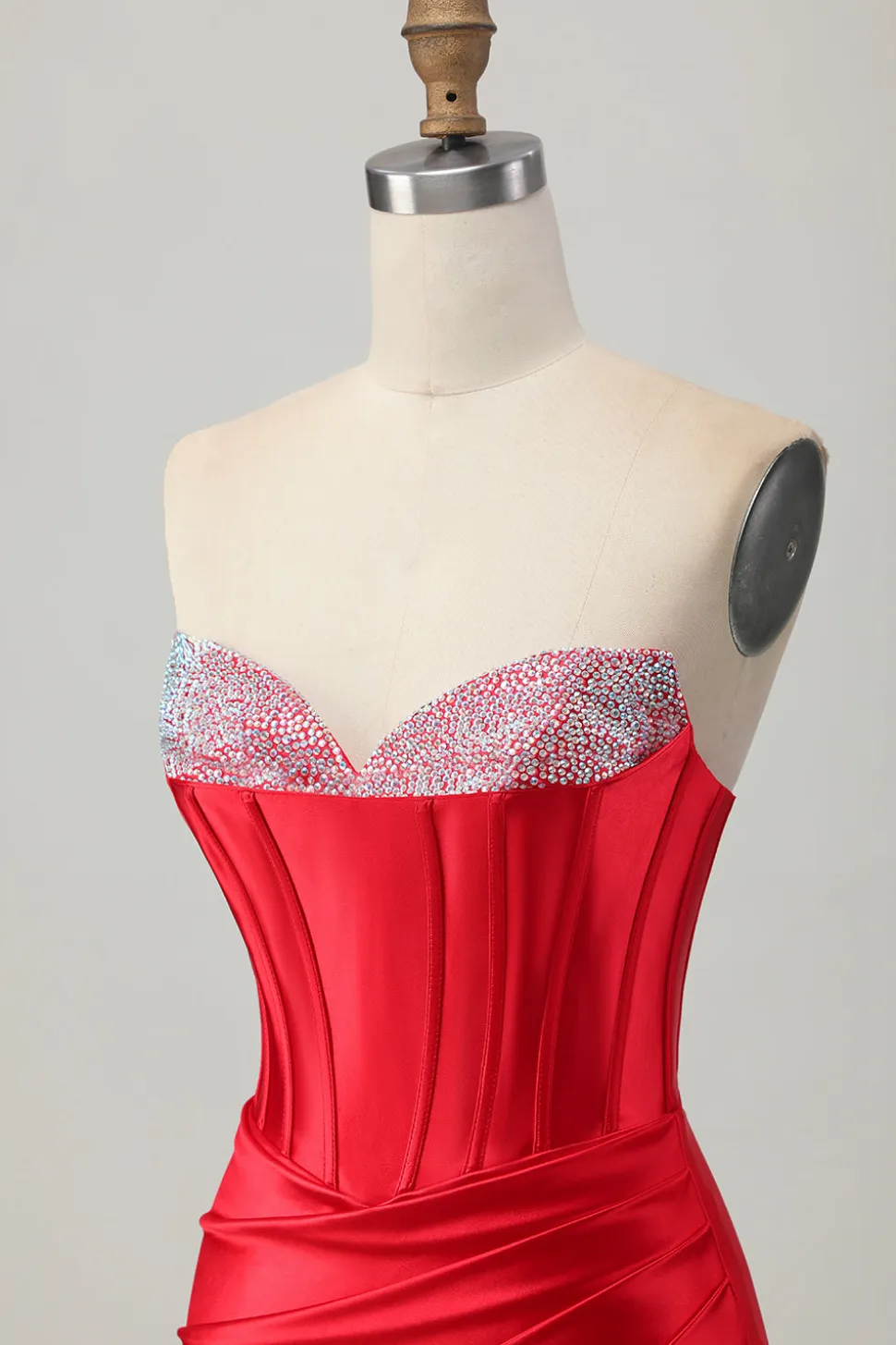 Bodycon vermelho espartilho frisado Homecoming vestido com fenda