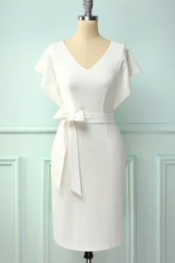 Bodycon vestido branco com faixa