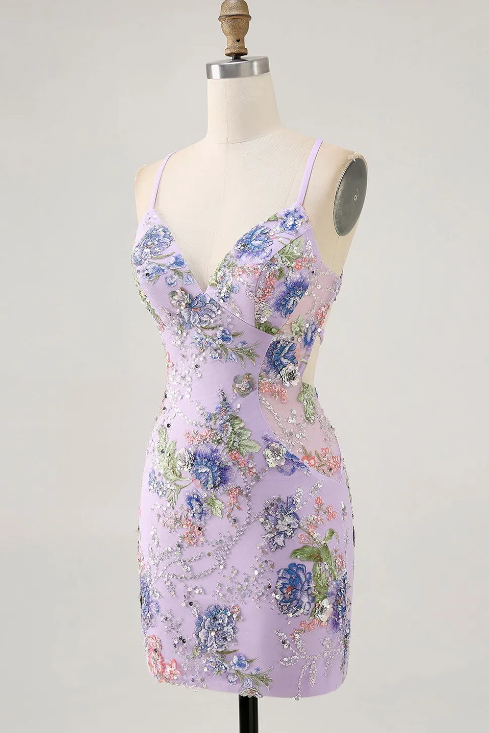 Bodycon Vestido Curto Pavão Floral Homecoming com Sequins
