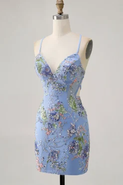 Bodycon Vestido Curto Pavão Floral Homecoming com Sequins