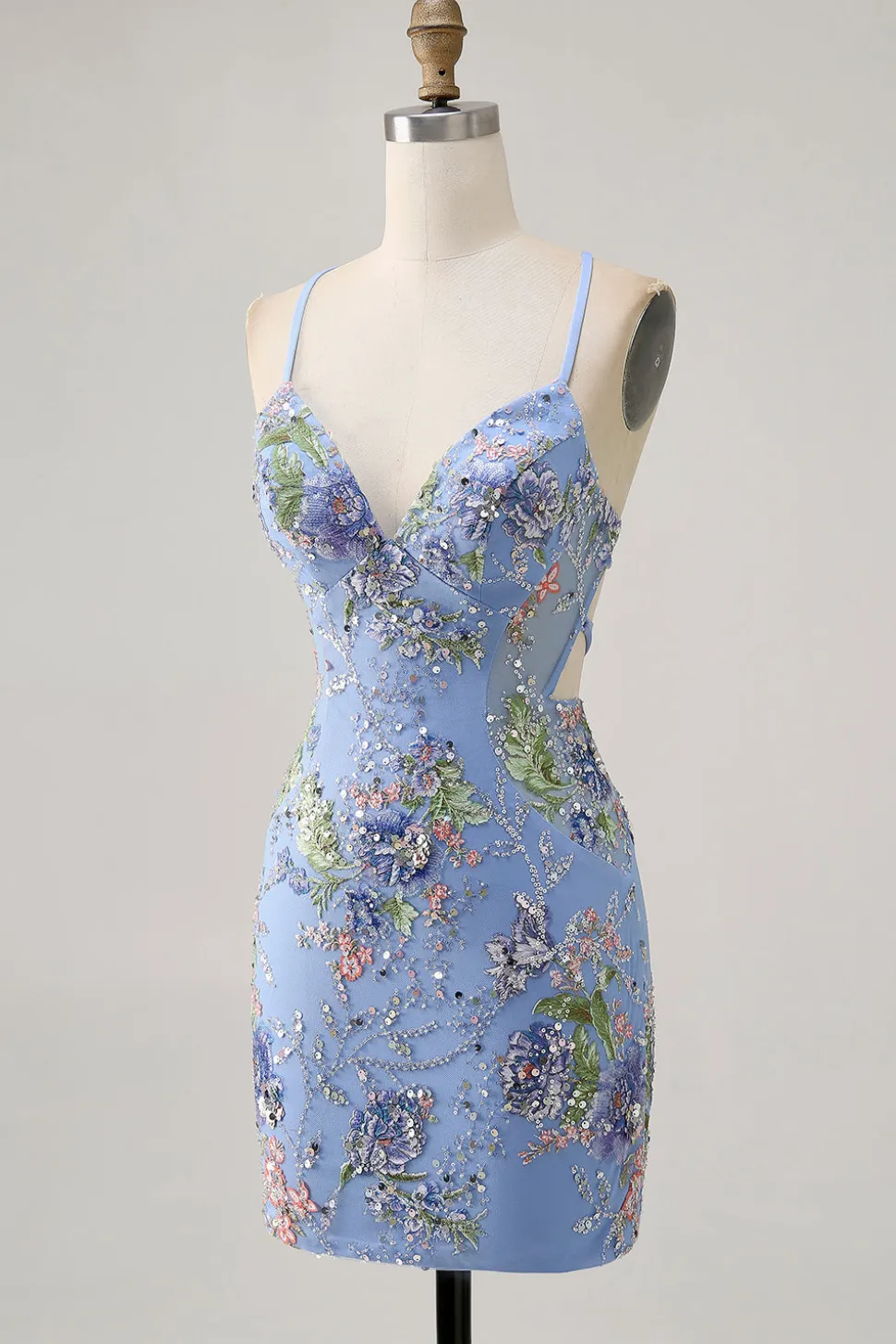 Bodycon Vestido Curto Pavão Floral Homecoming com Sequins