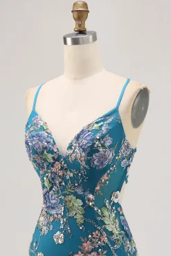 Bodycon Vestido Curto Pavão Floral Homecoming com Sequins