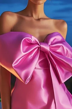 Bodycon Vestido de cocktail curto Fuchsia com arco