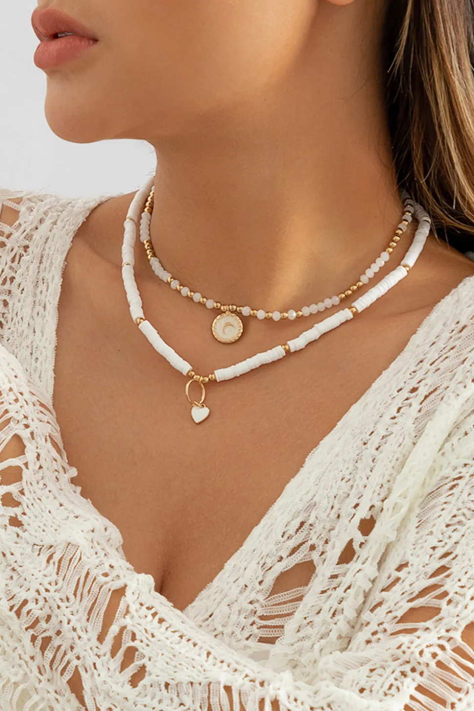 Boho Colar de contas brancas