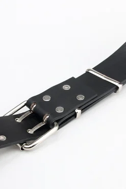 Boho Preto Vintage Rivet Cinto de Couro Largo