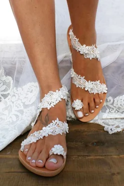 Boho White Lace Sandálias Femininas