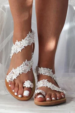 Boho White Lace Sandálias Femininas