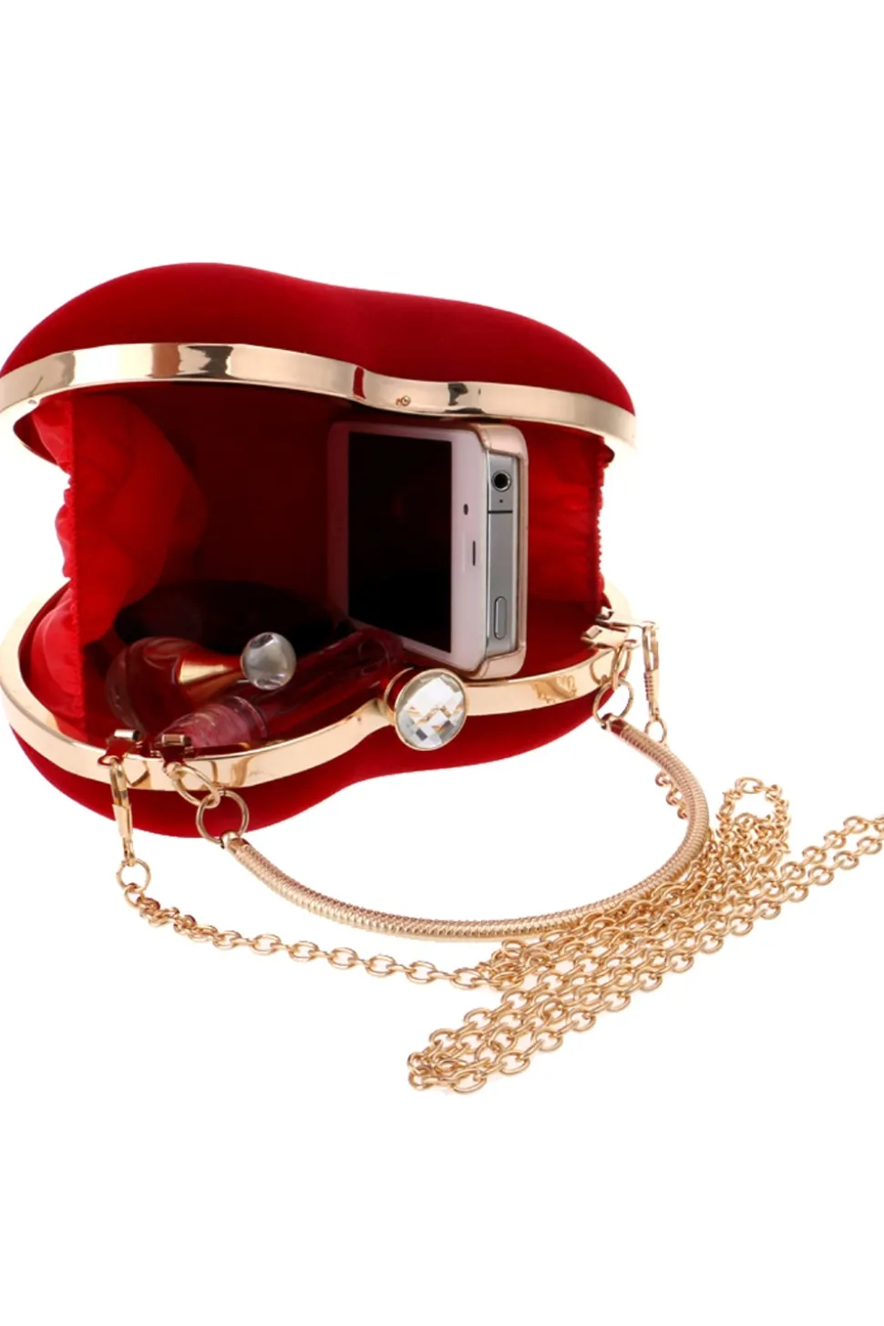 Bolsa de coração de veludo vermelho