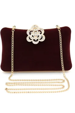 Bolsa de ombro de veludo de veludo borgonha