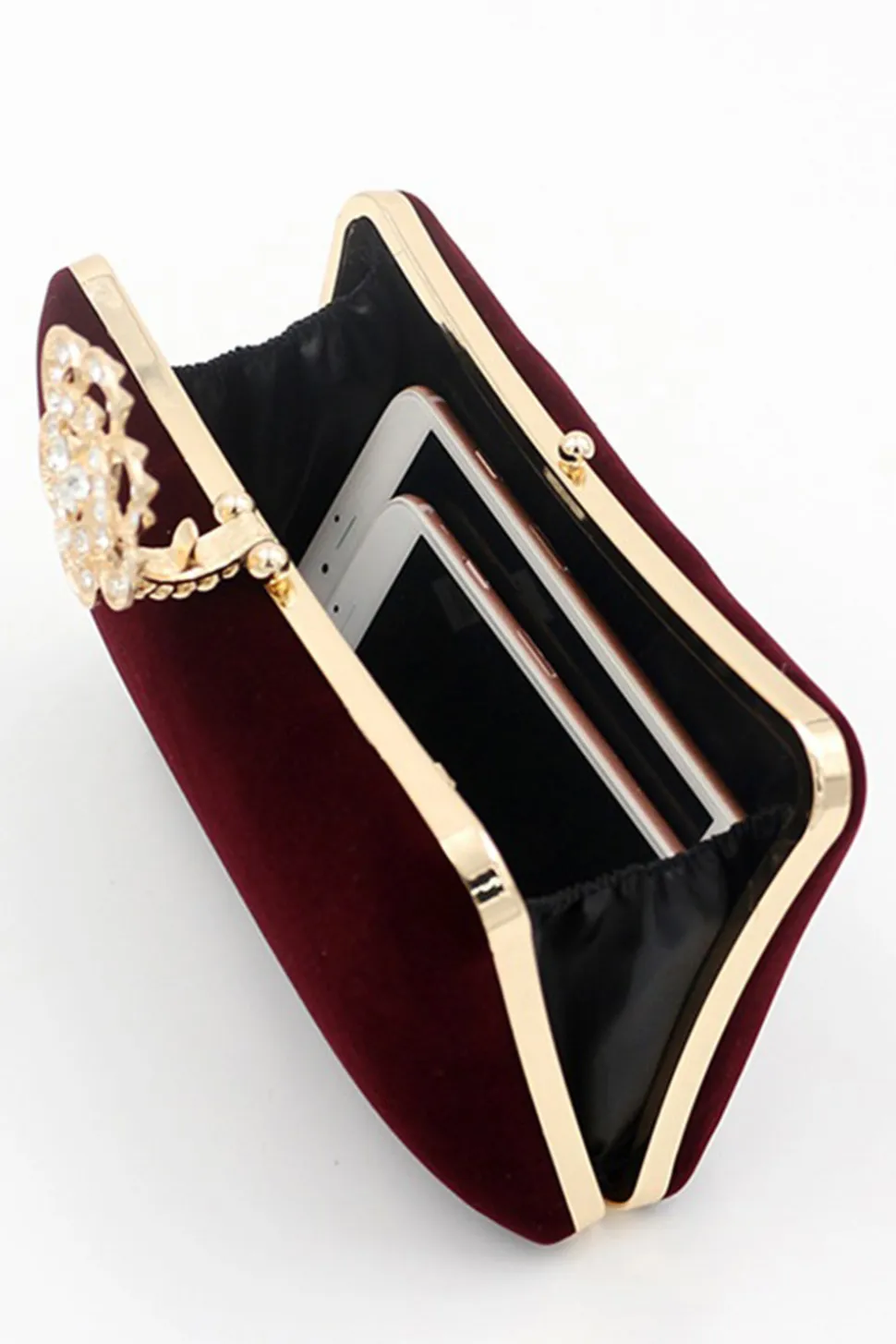 Bolsa de ombro de veludo de veludo borgonha
