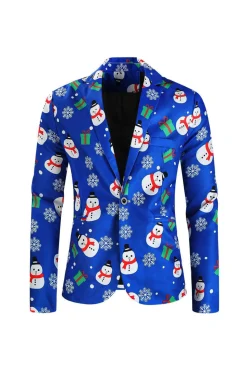 Boneco de neve azul impresso 3 peças ternos de Natal masculinos
