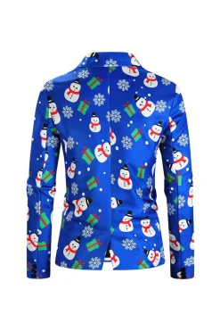 Boneco de neve azul impresso 3 peças ternos de Natal masculinos