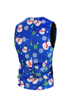 Boneco de neve azul impresso 3 peças ternos de Natal masculinos