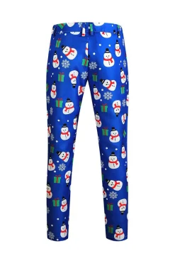 Boneco de neve azul impresso 3 peças ternos de Natal masculinos
