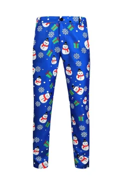 Boneco de neve azul impresso 3 peças ternos de Natal masculinos
