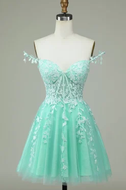 Bonito A Line Spaghetti Correias Cinzento Vestido Curto Homecoming com Apliques