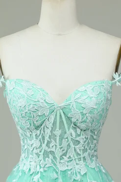 Bonito A Line Spaghetti Straps Mint Vestido Curto Homecoming com Apliques