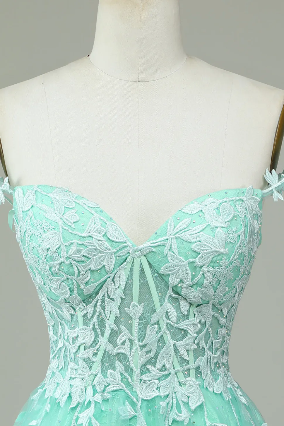 Bonito A Line Spaghetti Straps Mint Vestido Curto Homecoming com Apliques