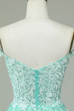 Bonito A Line Spaghetti Straps Mint Vestido Curto Homecoming com Apliques