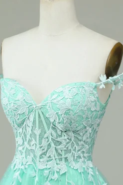 Bonito A Line Spaghetti Straps Mint Vestido Curto Homecoming com Apliques