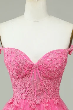 Bonito A Line Spaghetti Straps Rosa Vestido Curto Homecoming com Apliques