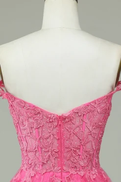Bonito A Line Spaghetti Straps Rosa Vestido Curto Homecoming com Apliques