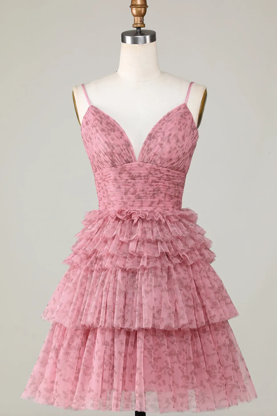 Bonito A Line Spaghetti Straps Blush Homecoming Dress com Folhos