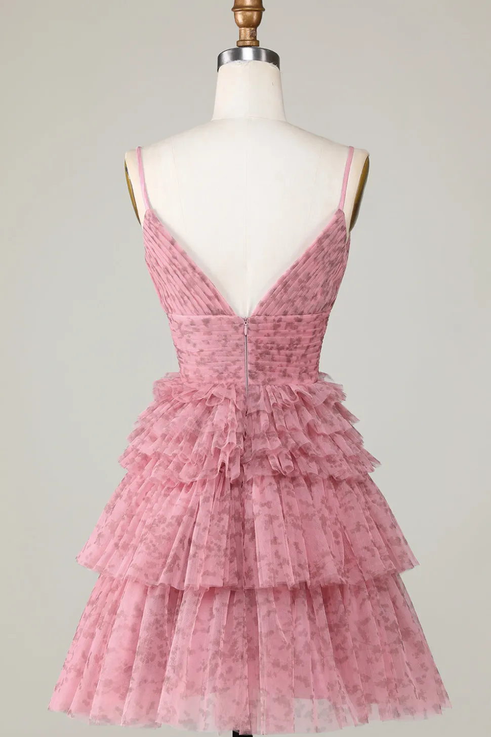Bonito A Line Spaghetti Straps Blush Homecoming Dress com Folhos