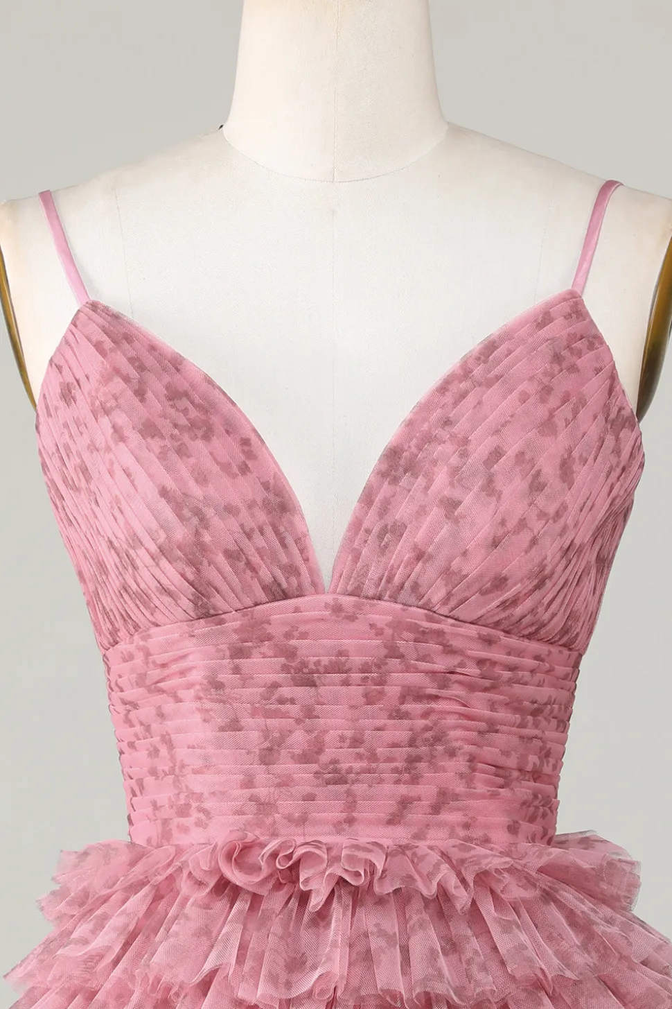 Bonito A Line Spaghetti Straps Blush Homecoming Dress com Folhos