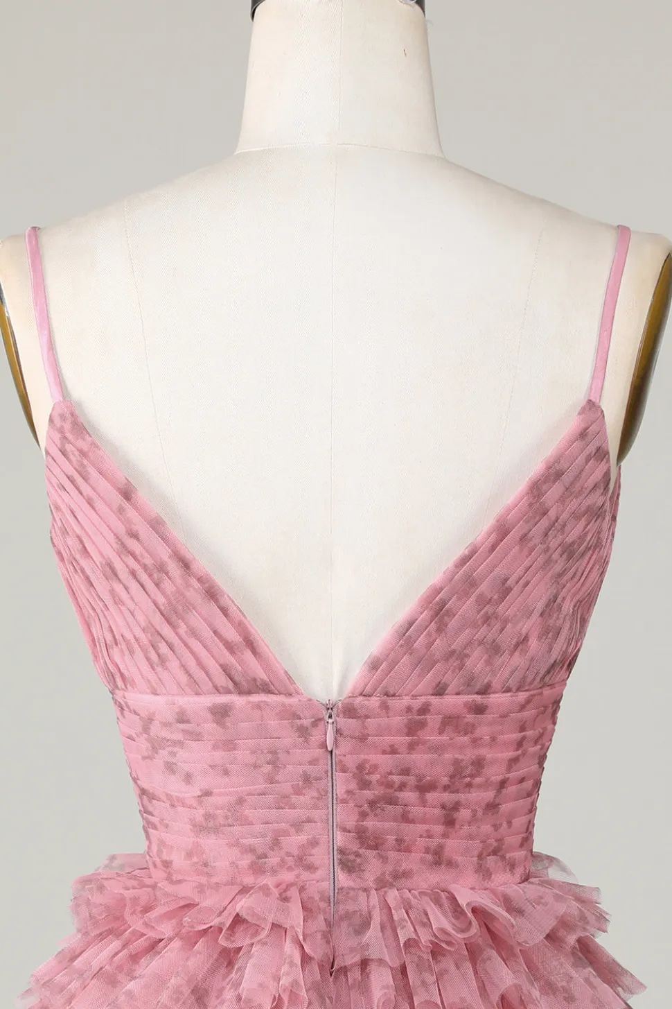 Bonito A Line Spaghetti Straps Blush Homecoming Dress com Folhos