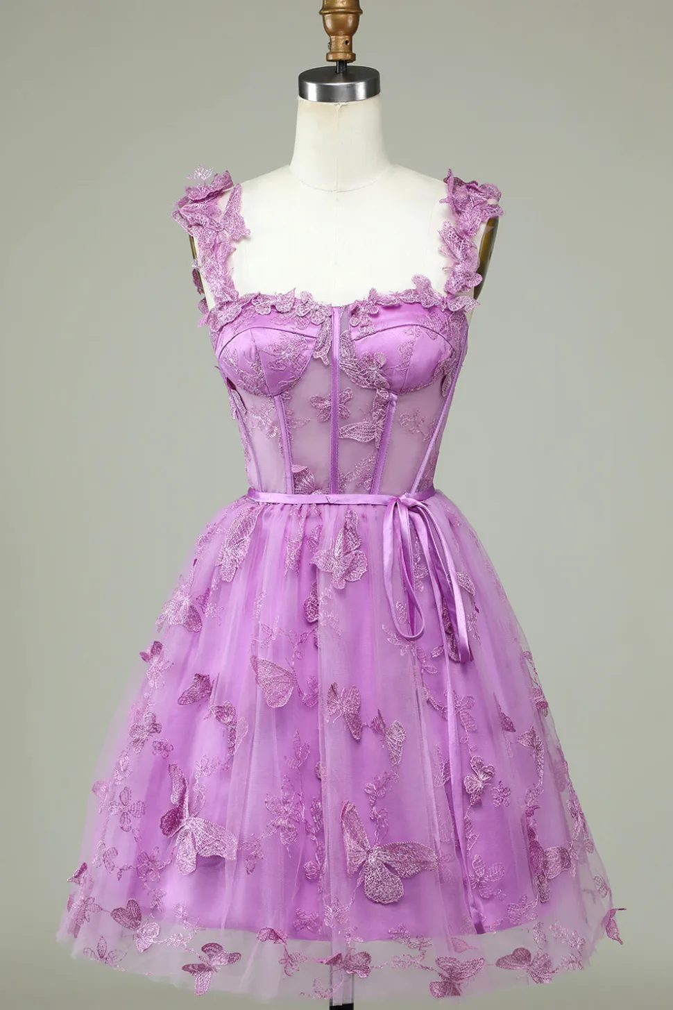Bonito A Line Sweetheart Purple Corset Homecoming Dress com Appliques