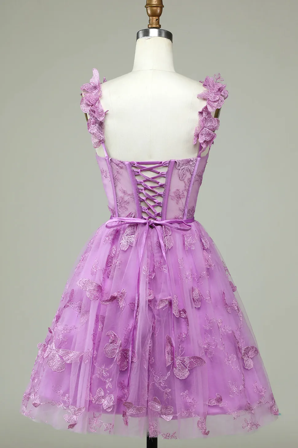 Bonito A Line Sweetheart Purple Corset Homecoming Dress com Appliques